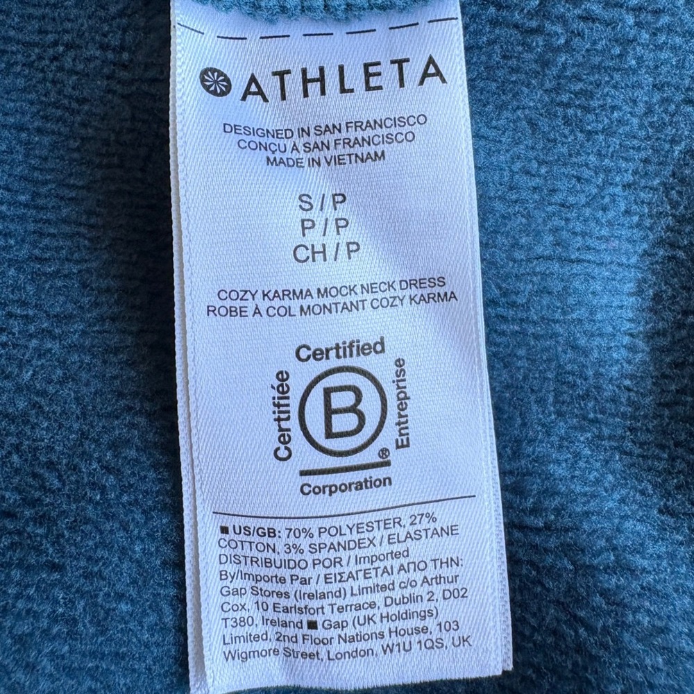 Athleta Cozy Karma Mock Neck Long Sleeve Sweatshirt Dress, Teal, Small, Casual - Picture 8 of 9